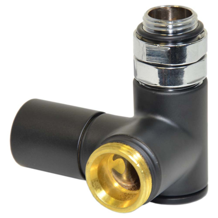 Кран радіаторний трьохосьовий BLACK MATTE Ø1/2″x3/4″ SX (лівий) COMBI CORNER (підкл. тену) Carlo Poletti Srl (V110112E9005OSX)