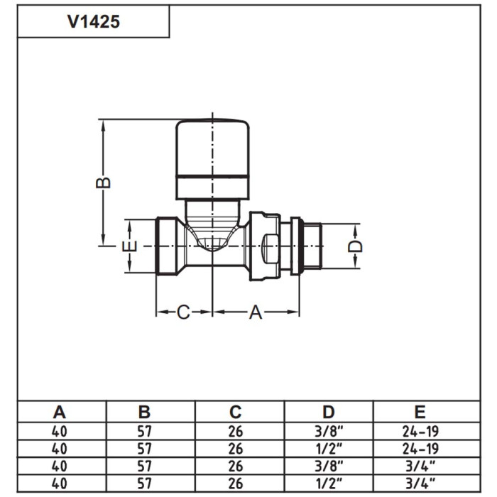 Кран-термостат прямой ХРОМ Ø1/2″ х 24-19 FIRST THERMO Carlo Poletti Srl (V142511CB)