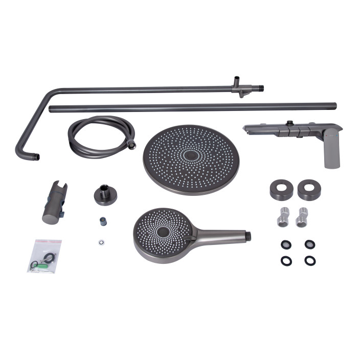 Душова система універсальна Qtap Slavonice на три споживача (з виливом) QTSLA111GMB45905 Gunmetal Black PVD