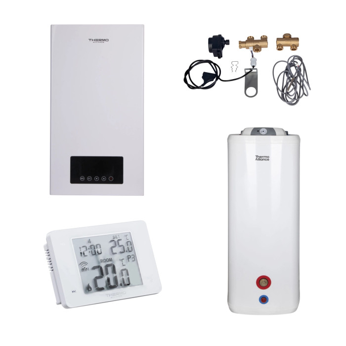 Комплексне рішення Thermo Alliance для котельні: електричний котел 12 кВт + комплект підключення бойлера + комбінований підлоговий водонагрівач 120 л (TA149DCN1247150)