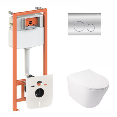 Установка для унитаза 3 в 1 Qtap Nest + унитаз с сиденьем Qtap Swan с панелью смыва (QT16335178W0133M425M11112CRM)
