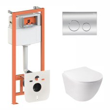Установка для унитаза 4 в 1 Qtap Nest + унитаз с сиденьем Qtap Jay Ultra Quiet, с панелью смыва (QT07335177W45137)
