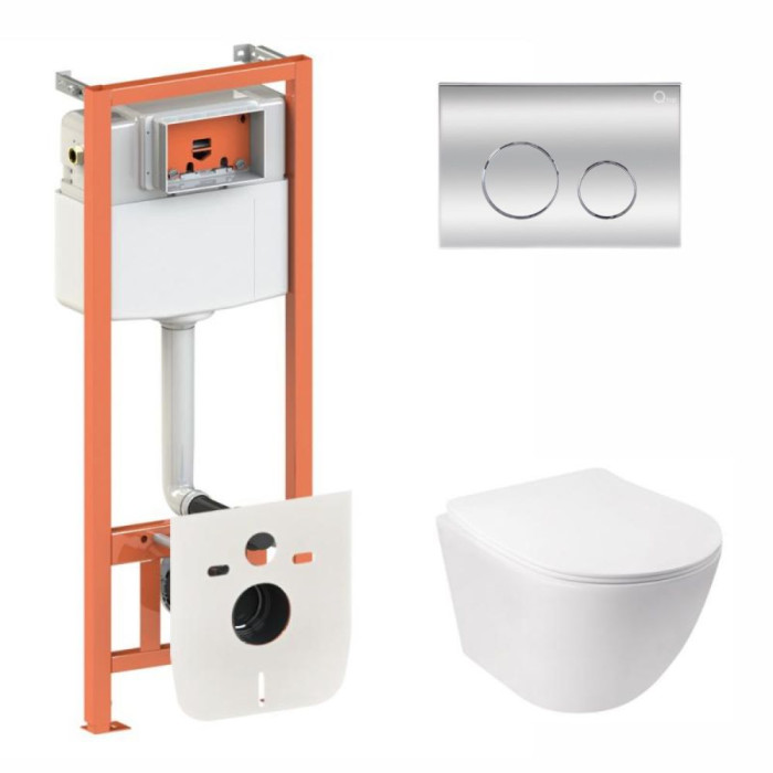 Установка для унитаза 4 в 1 Qtap Nest + унитаз с сиденьем Qtap Jay Ultra Quiet, с панелью смыва (QT07335177W45137)