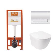 Установка для унитаза 4 в 1 Qtap Nest + унитаз с сиденьем Qtap Jay Ultra Quiet, с панелью смыва (QT07335177W45140)