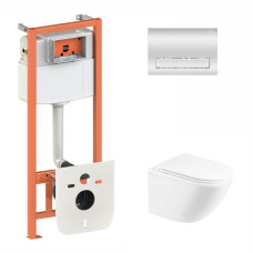 Установка для унитаза 4 в 1 Qtap Nest + унитаз с сиденьем Qtap Robin Ultra Quiet, с панелью смыва (QT1333046EUQW45144)