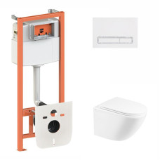 Установка для унитаза 4 в 1 Qtap Nest + унитаз с сиденьем Qtap Robin Ultra Quiet, с панелью смыва (QT1333046EUQW45147)