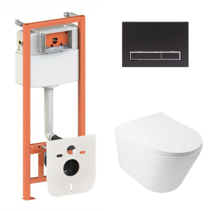 Установка для унитаза 4 в 1 Qtap Nest + унитаз с сиденьем Qtap Swan Ultra Quiet, с панелью смыва (QT16335179W45153)