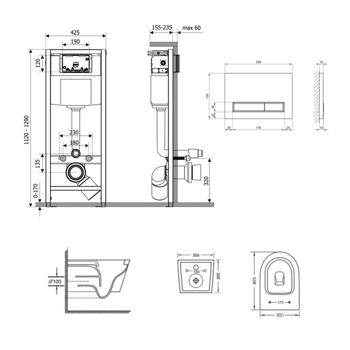 Установка для унитаза 4 в 1 Qtap Nest + унитаз с сиденьем Qtap Swan Ultra Quiet, с панелью смыва (QT16335179W45153)