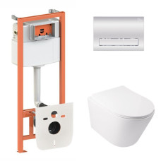 Установка для унитаза 4 в 1 Qtap Nest + унитаз с сиденьем Qtap Swan Ultra Quiet, с панелью смыва (QT16335179W45154)
