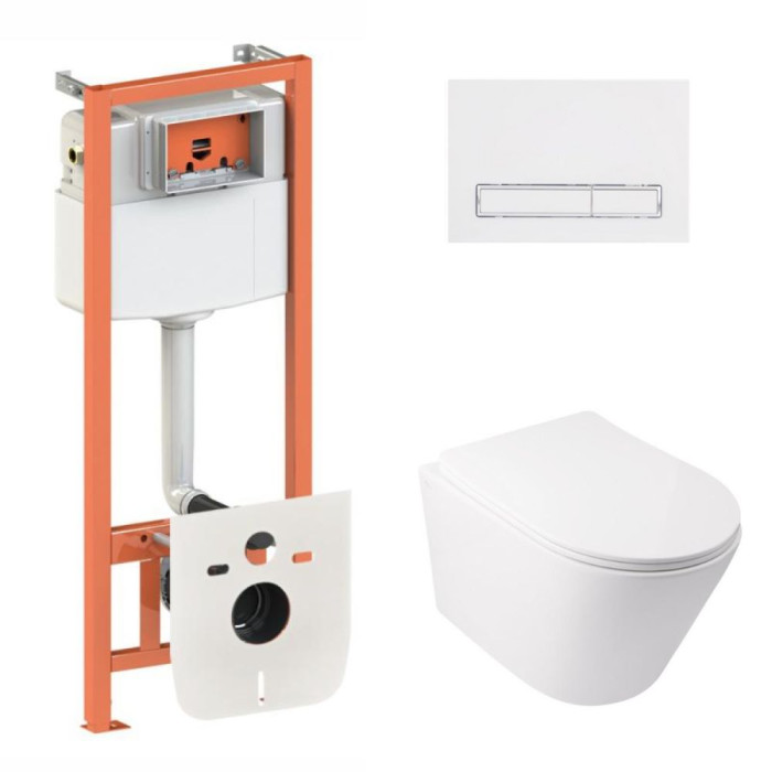 Установка для унитаза 4 в 1 Qtap Nest + унитаз с сиденьем Qtap Swan Ultra Quiet, с панелью смыва (QT16335179W45155)