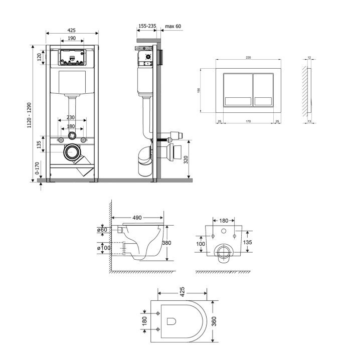 Комплект: Qtap Taurus Ultra Quiet подвесной унитаз QT2433084EUQW + Nest комплект установки 4в1 (Клавиша квадратная Satin) QT0133M425 + QT0111M06029SAT