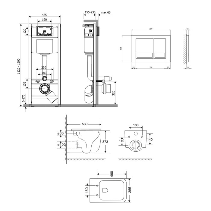 Комплект: Qtap Gemini Ultra Quiet подвесной унитаз QT2533076EUQW + Nest комплект установки 4в1 (Клавиша квадратная Satin) QT0133M425 + QT0111M06029SAT