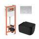 Комплект: Qtap Gemini Ultra Quiet подвесной унитаз QT2533076EUQMB + Nest комплект инсталляции 4в1 (Клавиша круглая Satin) QT0133M425 + QT0111M11111SAT