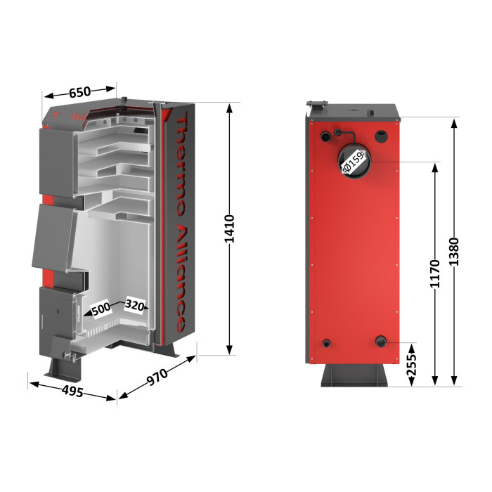 Котел твердопаливний сталевий Thermo Alliance Vulcan V 4.0 SF 18 (VSF18V40)