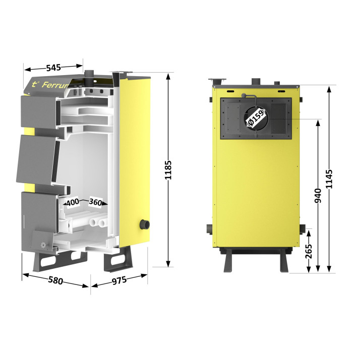 Котел твердопаливний сталевий Thermo Alliance Ferrum W V 5.0 FW 14 (FW14V50)