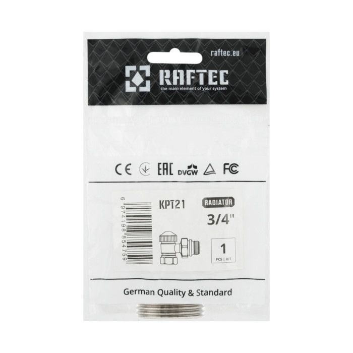 Кран под термоголовку угловой с антитечкой Raftec 3/4