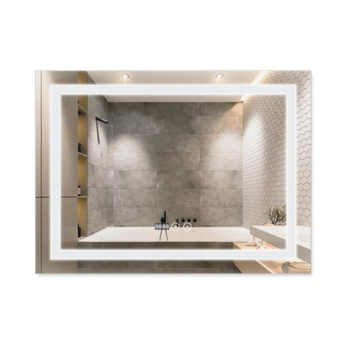 Зеркало Qtap Mideya (DC-F904) 800х600 с LED подсветкой Touch, с антизапотеванием, с часами, димером, рег. яркости QT2078F904W