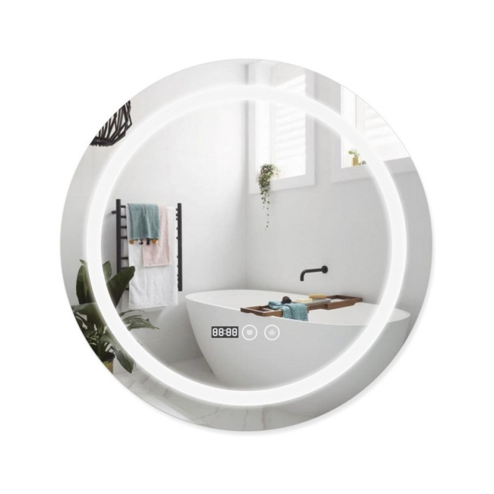 Зеркало Qtap Mideya (DC-F803) R600 с LED подсветкой Touch, с антизапотеванием, с часами, димером, рег. яркости QT2078F803W