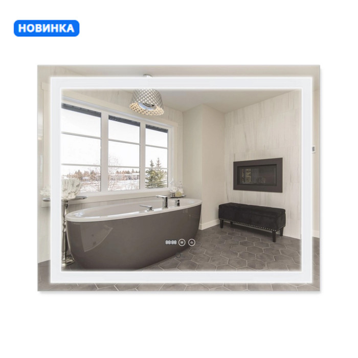 Зеркало Qtap Mideya (DC-F614) 1000х800 с LED подсветкой Touch, с антизапотеванием, с часами, димером, рег. яркости QT2078F614W