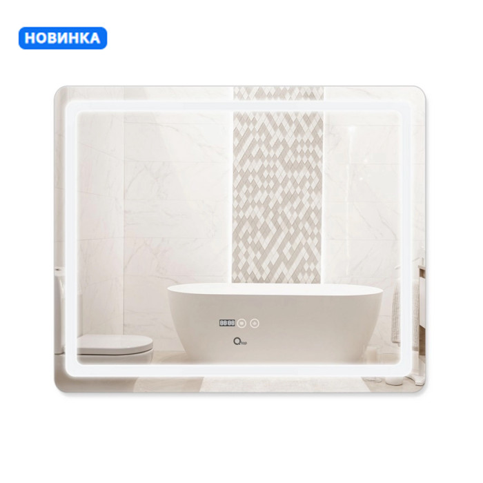 Зеркало Qtap Mideya (DC-F910) 1000х800 с LED подсветкой Touch, с антизапотеванием, с часами, димером, рег. яркости QT2078F910W