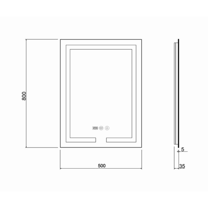 Дзеркало Qtap Mideya (DC-F936) 500х800 з LED-підсвічуванням Touch, з антизапотіванням, з годинником, димером, рег. яскравості QT2078F936W