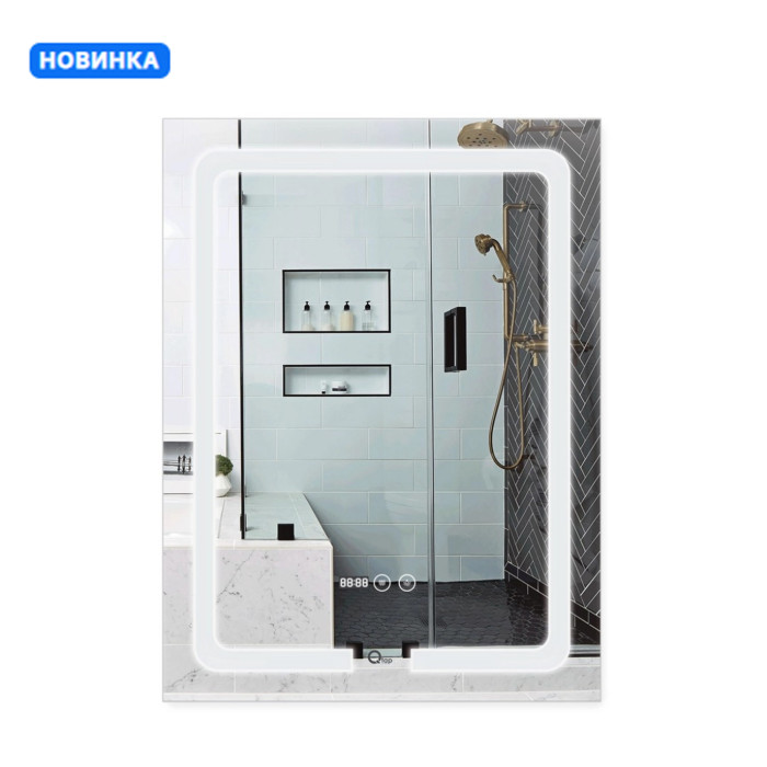 Зеркало Qtap Mideya (DC-F937) 600х800 с LED подсветкой Touch, с антизапотеванием, с часами, димером, рег. яркости QT2078F937W