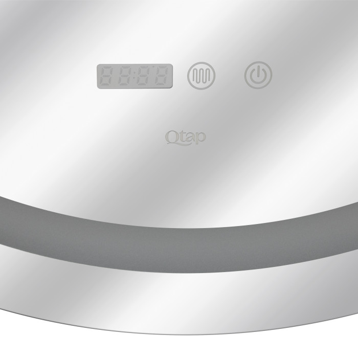 Зеркало Qtap Mideya R800 с LED подсветкой Touch, с антизапотеванием, с часами, димером, рег. яркости QT2078NCR8080W