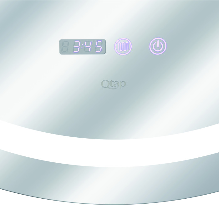 Зеркало Qtap Mideya R800 с LED подсветкой Touch, с антизапотеванием, с часами, димером, рег. яркости QT2078NCR8080W