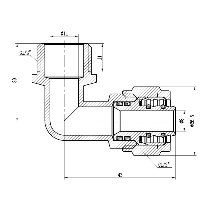 Угол обжимной SD Forte 16х1/2
