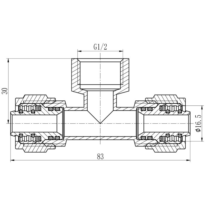 Тройник обжимной SD Forte 16х1/2
