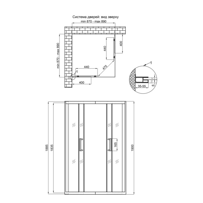 Душова кабіна Qtap Taurus BLA1099SC6 90х90 см, скло Clear 6 мм, покриття CalcLess, без піддона, чорна