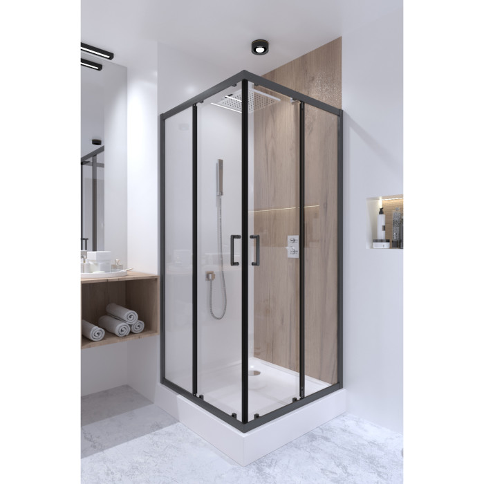Душова кабіна Qtap Taurus BLA1099SC6 90х90 см, скло Clear 6 мм, покриття CalcLess, без піддона, чорна