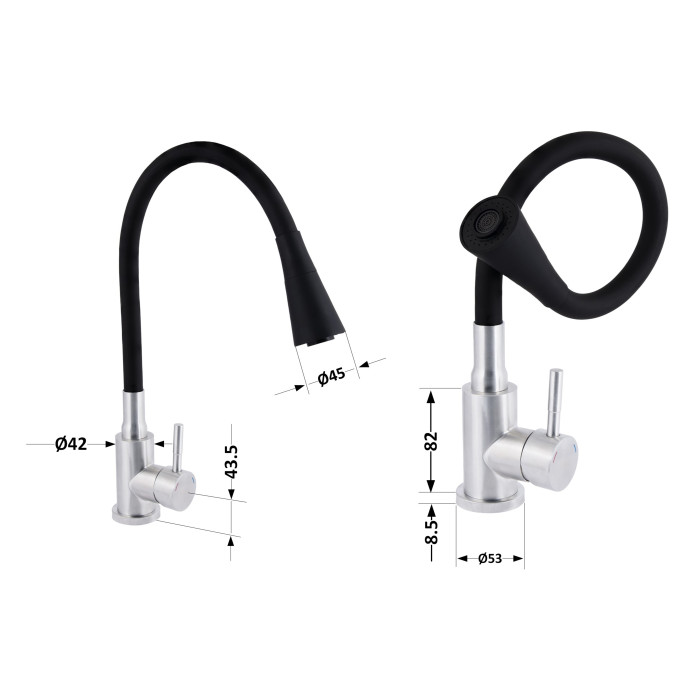 Змішувач для кухні Lidz Aria 015F31 з гнучким виливом (k35) LDARI015F31BNK31872 Black / Nickel