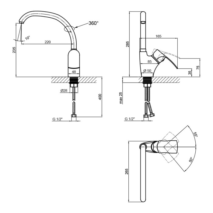 Смеситель для кухни Lidz Anny 007F (k40) LDANN007FCRM35122 Chrome