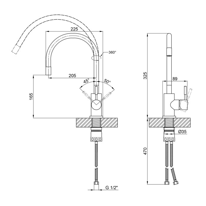 Змішувач для кухні Lidz Aria 015F3 Чорний (LDARI015F3BLA43364)