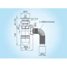 Сифон для умивальника SoloPlast Т-0215, сітка - нержавіюча сталь, гофра