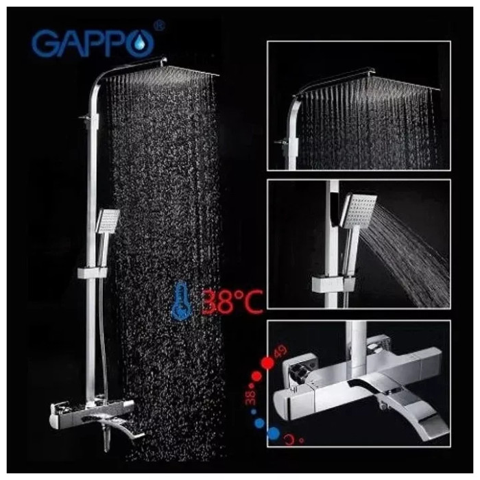 Система душа с термостатом GAPPO G2407-50, излив - переключатель на лейке, белый/хром