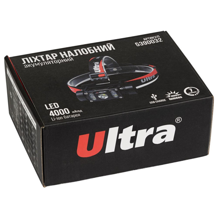 LED фонарь налобный аккумуляторный 1000Лм Li-ion 21700 4000мАч ULTRA (5390032)