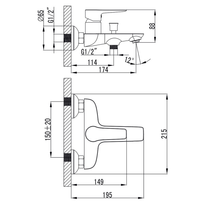 Смеситель GARDA Ø35 для ванны литой CORSO BC-1C121W (9605203)