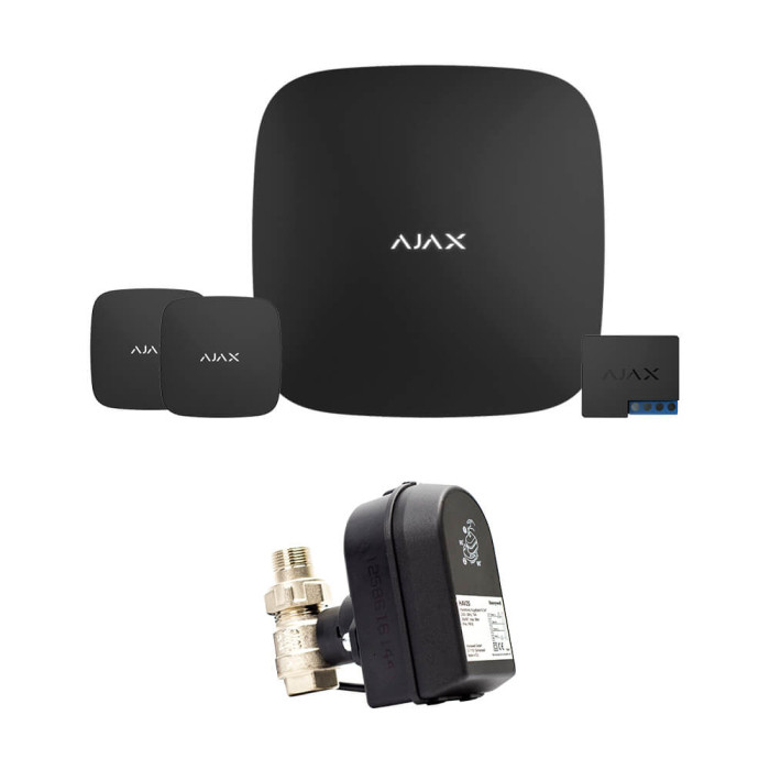 Ajax Hub 2 + LeaksProtect (2 шт) + WallSwitch + Кран с электроприводом Honeywell 220 One ДУ32 (HAV32) (006441)