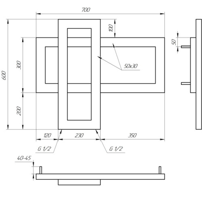 Водяной полотенцесушитель Genesis Aqua Cabri 70x60 черный (GA-53001)