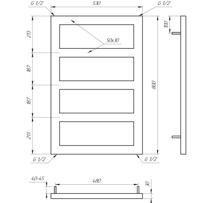 Водяной полотенцесушитель Genesis Aqua Masive 80x53 черный (GA-58001)