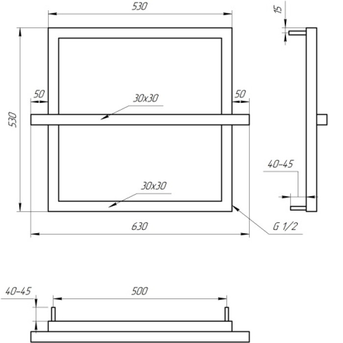 Водяной полотенцесушитель Genesis Aqua One 53x53 черный (GA-4701)