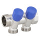 Коллектор угловой Ø1″ x 2 выхода x 3/4″ EK (синие ручки) никель Carlo Poletti Srl (C322N12QB)