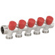 Колектор кутовий Ø1″ x 5 виходів x 3/4″ EK (червоні ручки) нікель Carlo Poletti Srl (C325N12QR)