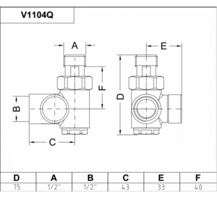 Кран відсікаючий трьохосьовий ХРОМ Ø1/2″ DX (правий) COMBI CORNER (підкл. тену) Carlo Poletti Srl (V110410BDX)