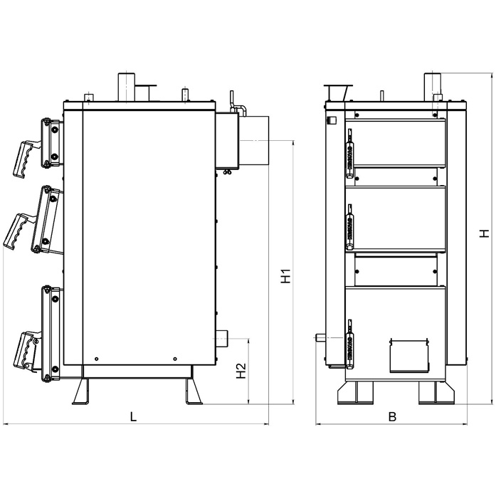 Розміри  Котел твердопаливний Kronas Standart 10 кВт з автоматикою