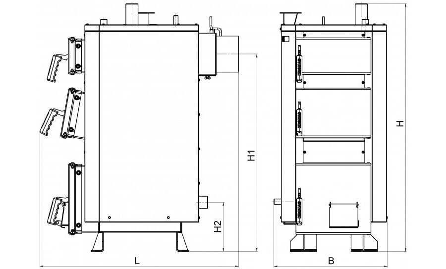 Габаритні розміри твердопаливного котла Kronas Standart 14