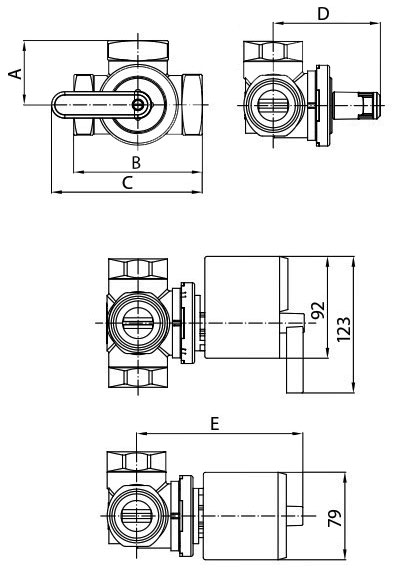 триходовий кран Danfoss HRE3 габарити