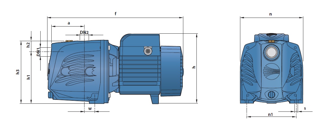 Насос центробежный самовсасывающий Pedrollo JSWm 2АX габариты